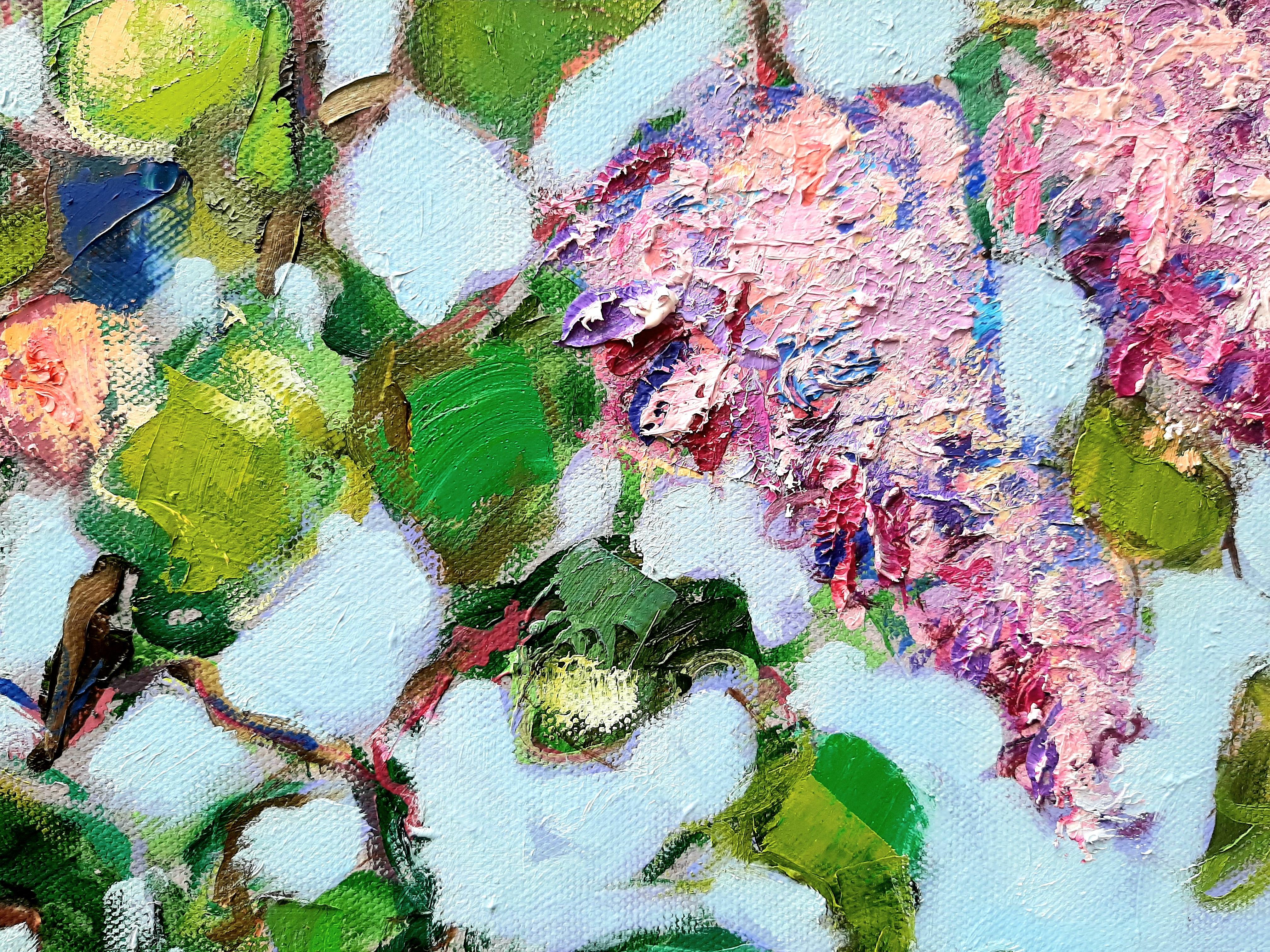 Ramo de lilas - pintura al óleo contemporánea de bodegón de mesa de colores - Painting de Ania Pieniazek