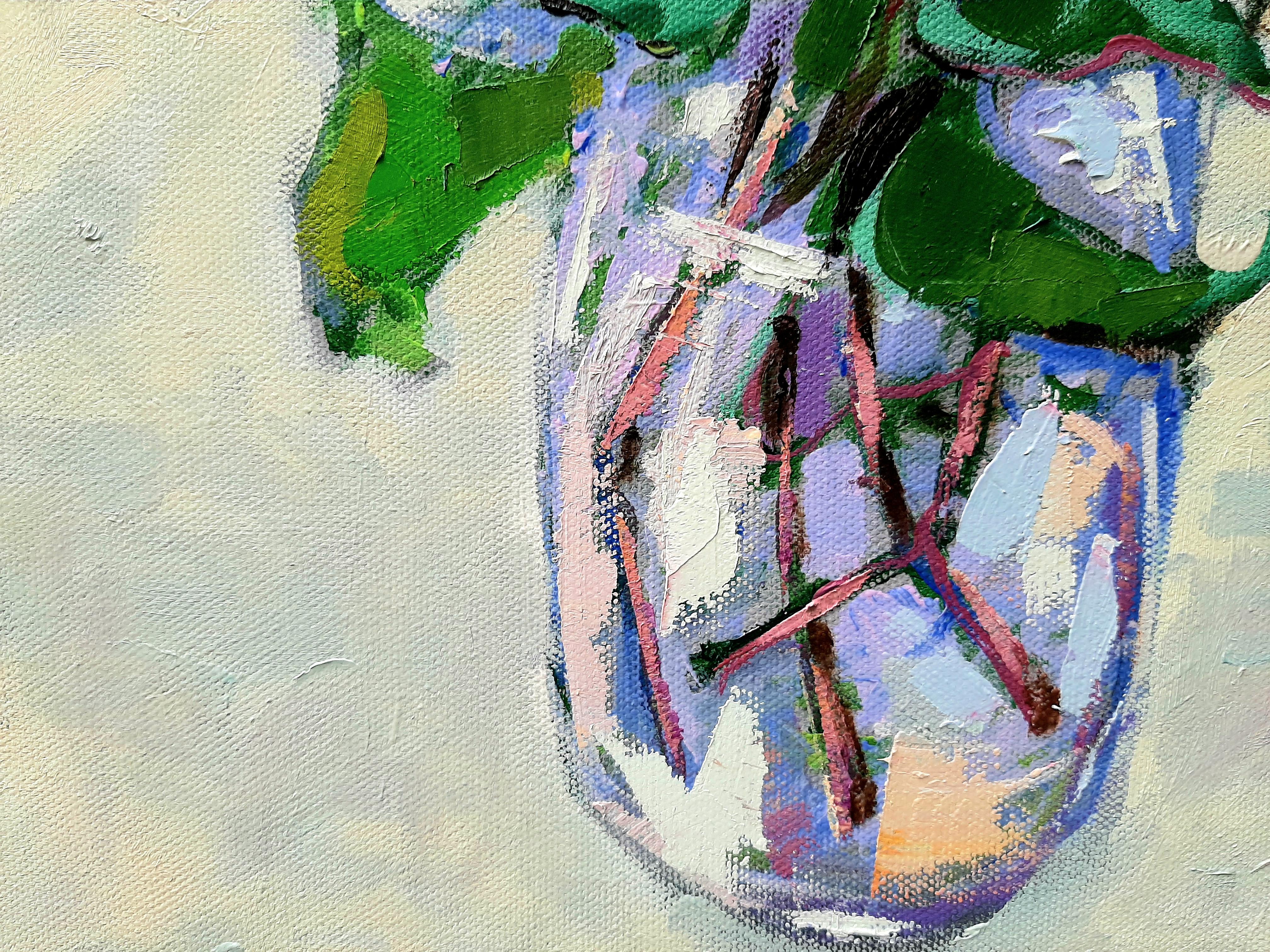 Ramo de lilas - pintura al óleo contemporánea de bodegón de mesa de colores - Painting Contemporáneo de Ania Pieniazek