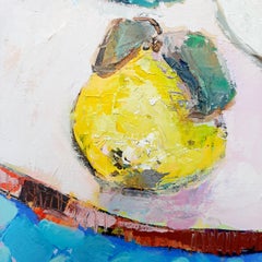 Quince Fruits -contemporary still-life colourful table oil painting