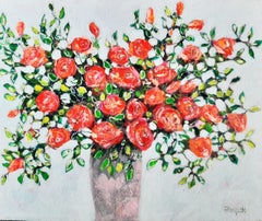 Red Roses -contemporary still-life colourful table oil painting