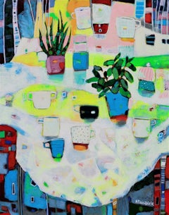 Still Life with Aloe Vera - Contemporary Interior Scene: Acrylic on Canvas 