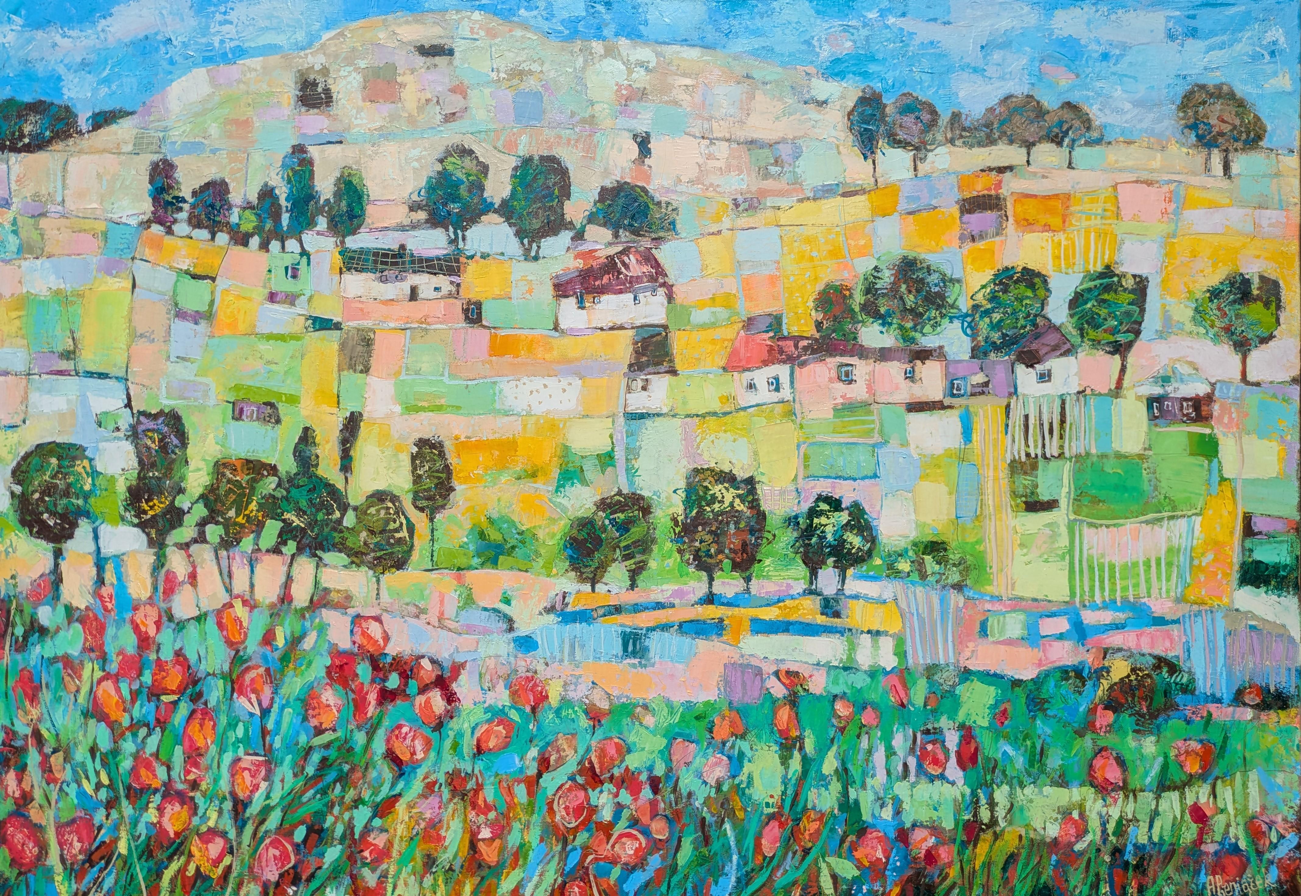 Ania Pieniazek Landscape Painting – Sommer im Landhausstil