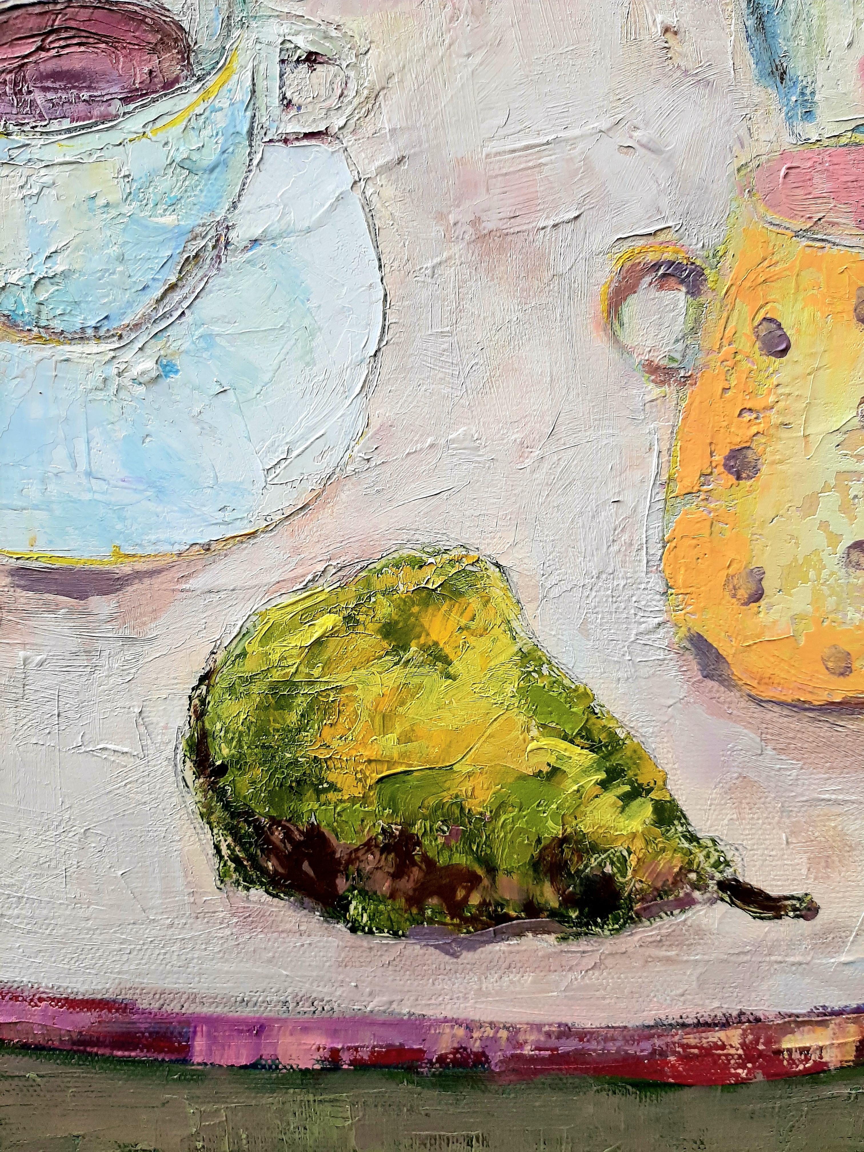 Tea and Roses -contemporary still-life colourful table oil painting 1