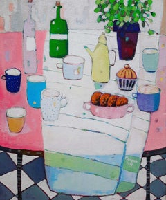 Tea with Choc Chip Cookies - Colourful Still Life: Oil on Canvas