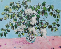 White Lilac -contemporary still-life colourful table oil painting