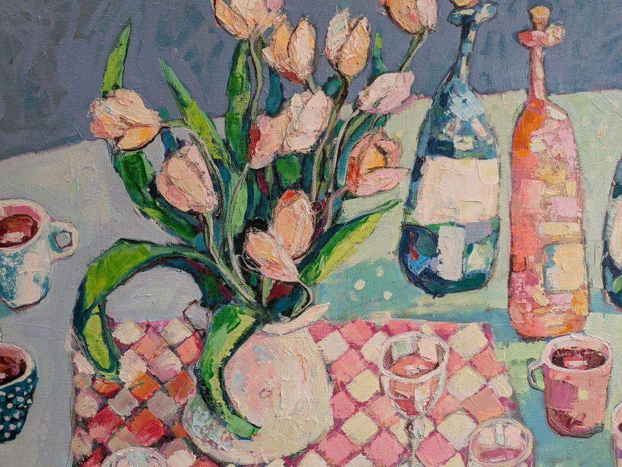 Winter Celebration -contemporary still-life colourful table oil painting For Sale 1