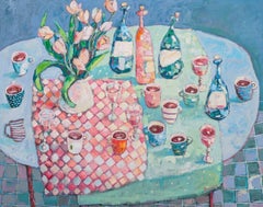 Winter Celebration -contemporary still-life colourful table oil painting