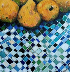 Yellow Pears - Colourful, Patterned Still Life - Acrylic on Canvas