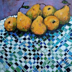 Yellow Pears - Colourful, Patterned Still Life - Acrylic on Canvas