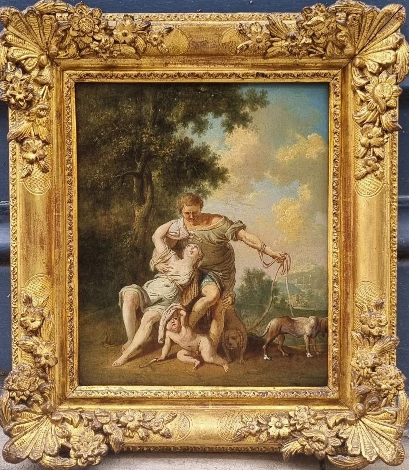 French Mythological Painting 18th Venus and Adonis after VERONESE LEMONNIER - Brown Figurative Painting by Anicet Charles Gabriel Lemonnier