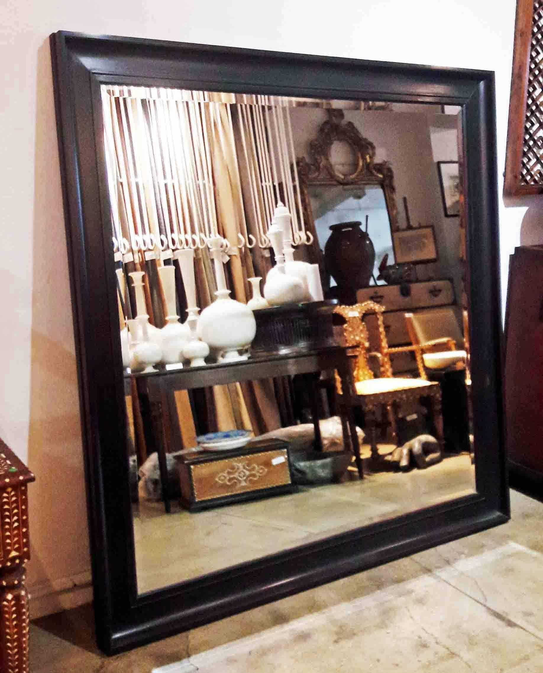 The Anichini mirror, designed by Vicente Wolf. Dark mahogany frame, bi-leveled mirror surface.