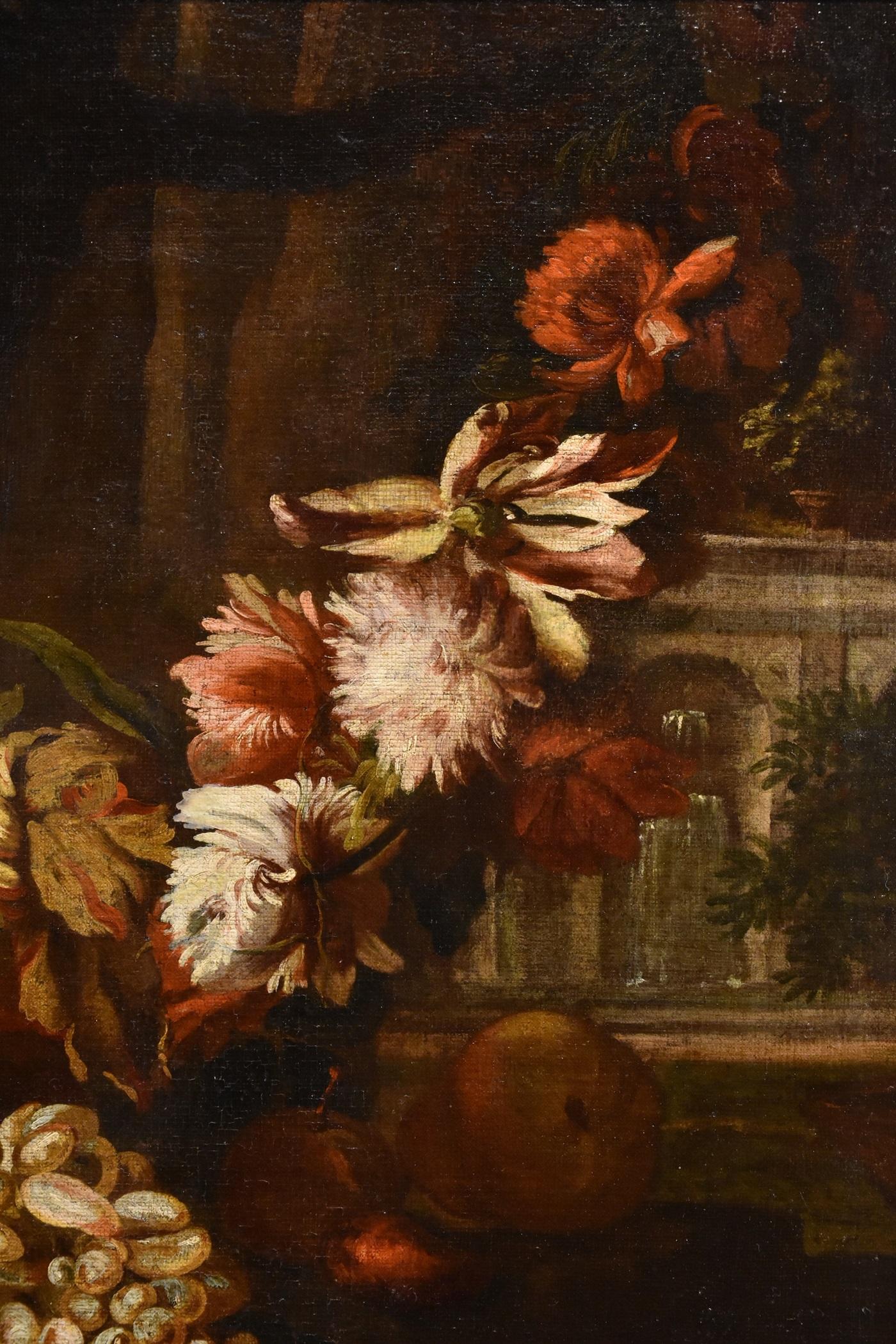 Natura morta di fiori Ascione 17/18° Secolo Dipinto Olio su tela Vecchio maestro Italia in vendita 7