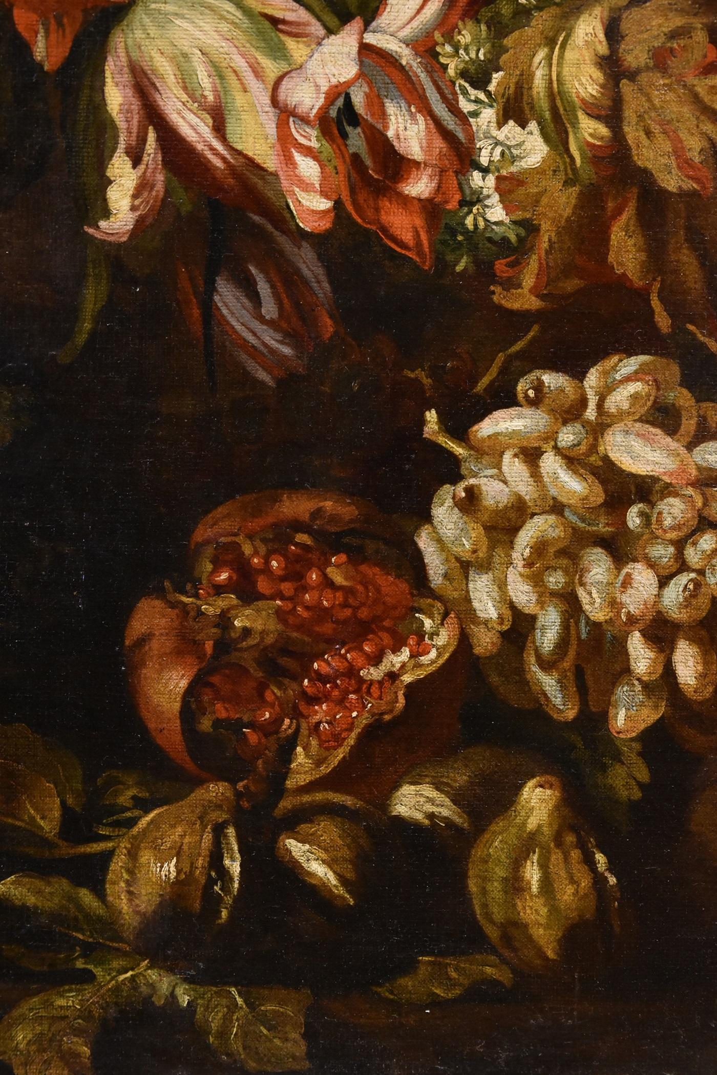 Natura morta di fiori Ascione 17/18° Secolo Dipinto Olio su tela Vecchio maestro Italia in vendita 8