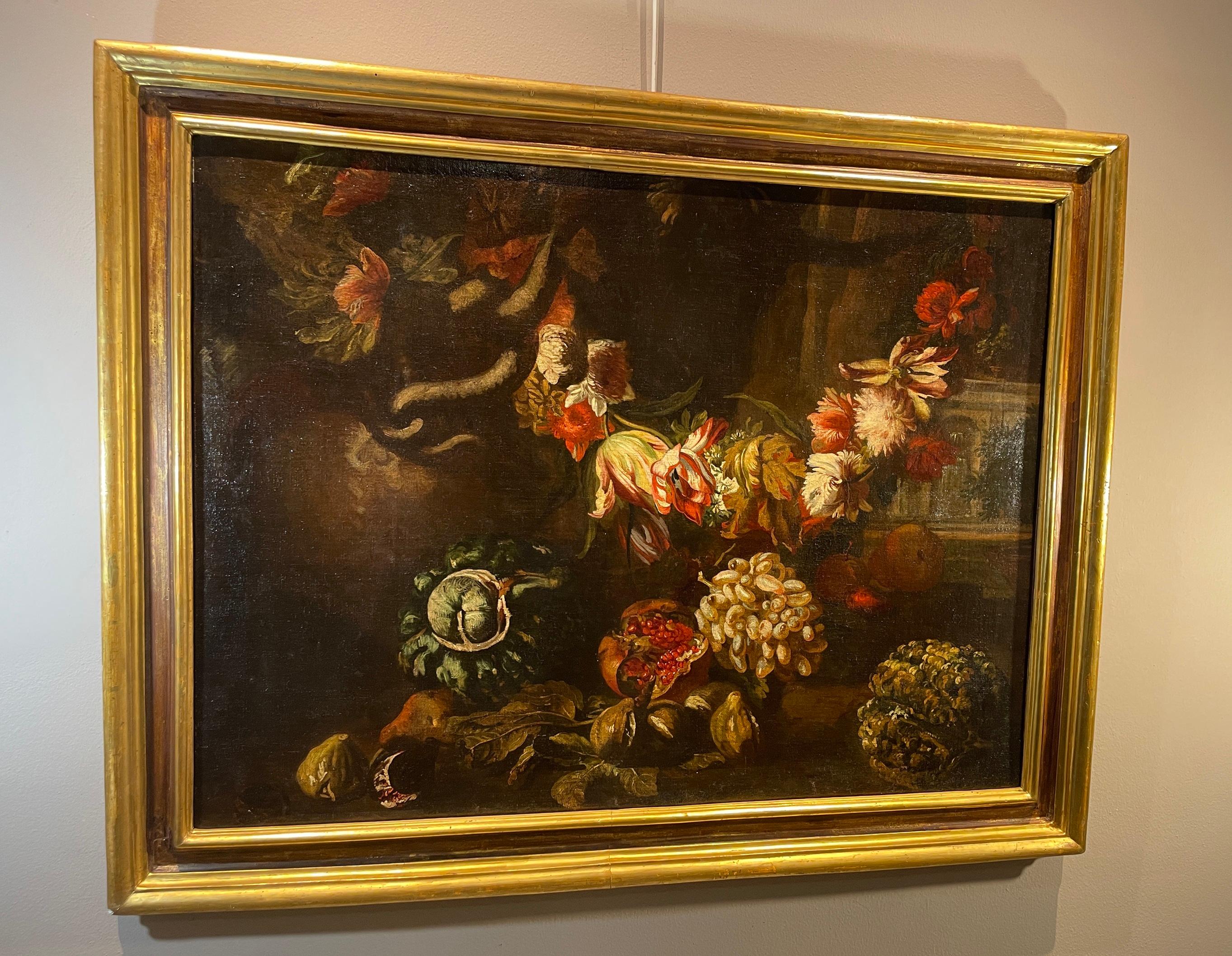 Natura morta di fiori Ascione 17/18° Secolo Dipinto Olio su tela Vecchio maestro Italia in vendita 10