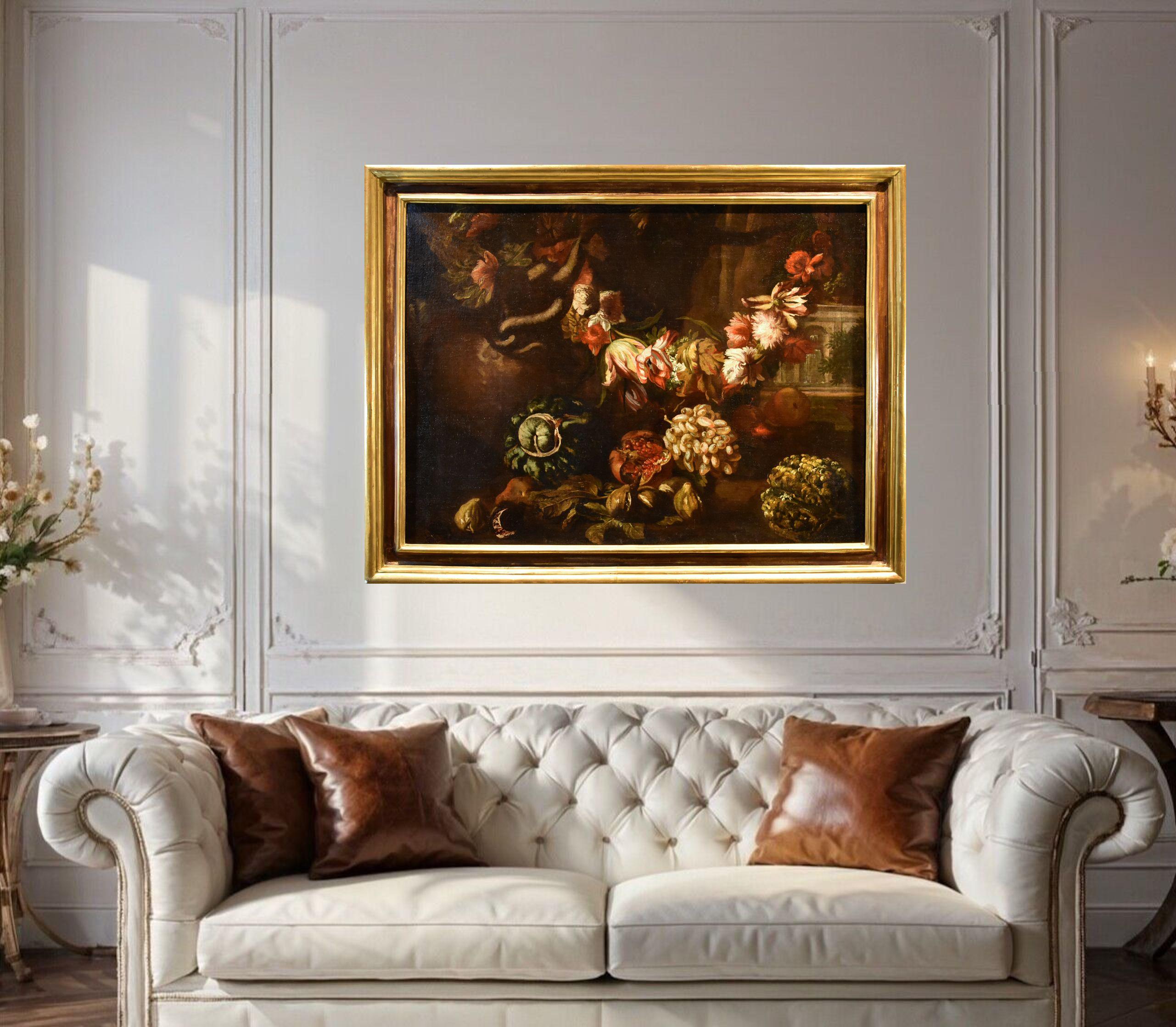 Aniello Ascione
(Napoli, notizie dal 1680 al 1708)

Natura morta con festoni di fiori e frutta

Pittura a olio su tela
89 x 117 cm - in cornice 104 x 132 cm.

Con perizia e studio attributivo del Prof. Stefano Causa (Università di Napoli)

Dettagli