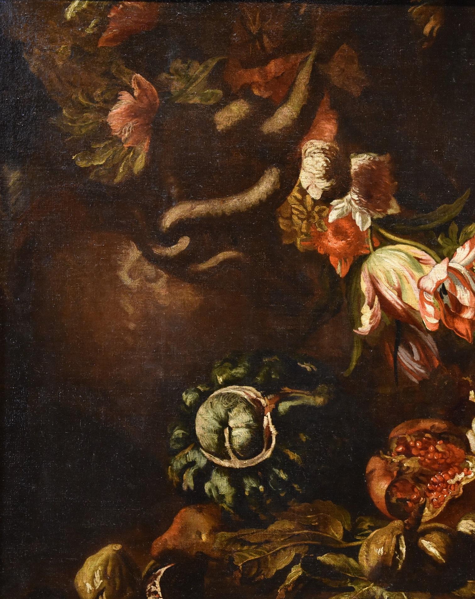 Natura morta di fiori Ascione 17/18° Secolo Dipinto Olio su tela Vecchio maestro Italia in vendita 1