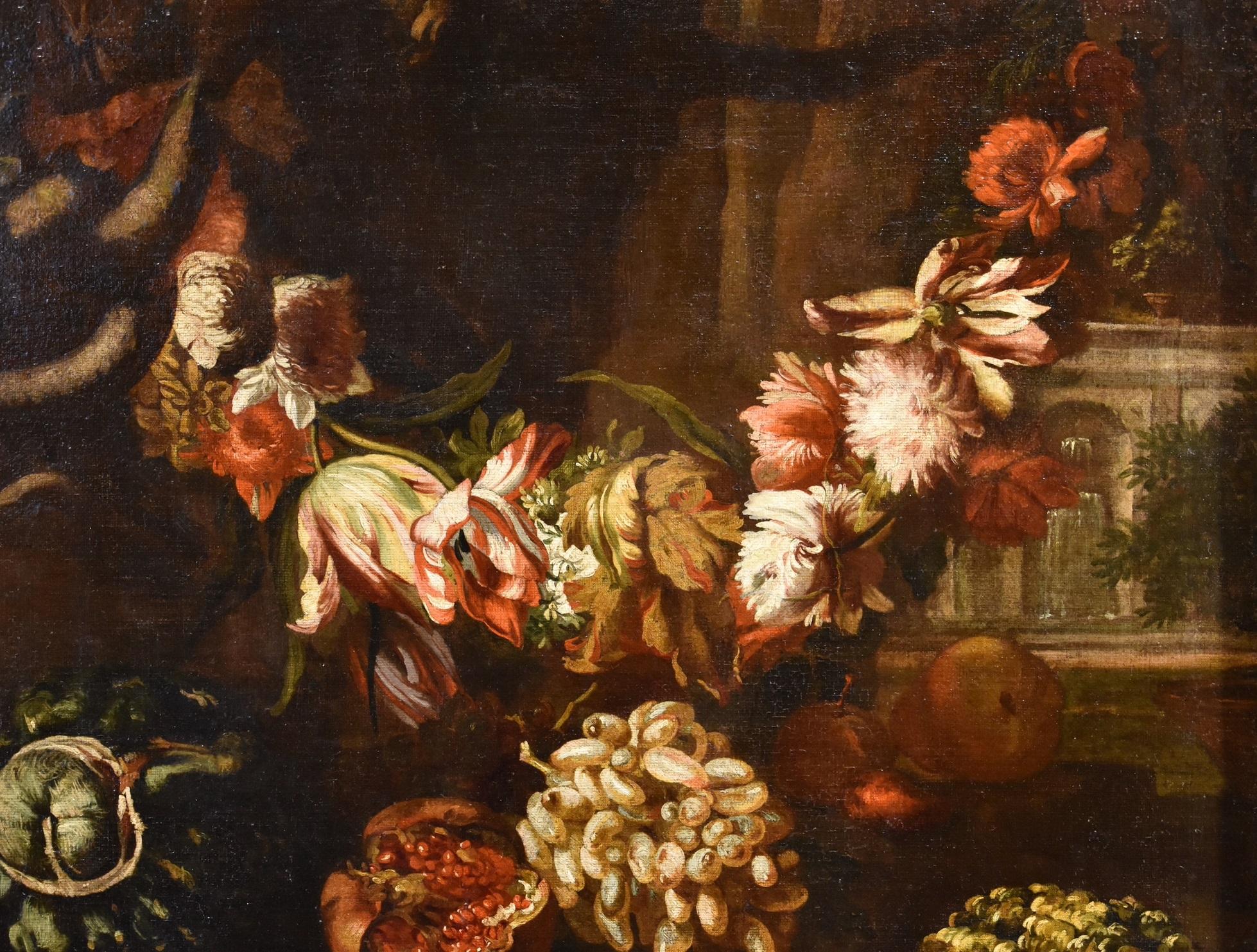 Natura morta di fiori Ascione 17/18° Secolo Dipinto Olio su tela Vecchio maestro Italia in vendita 2