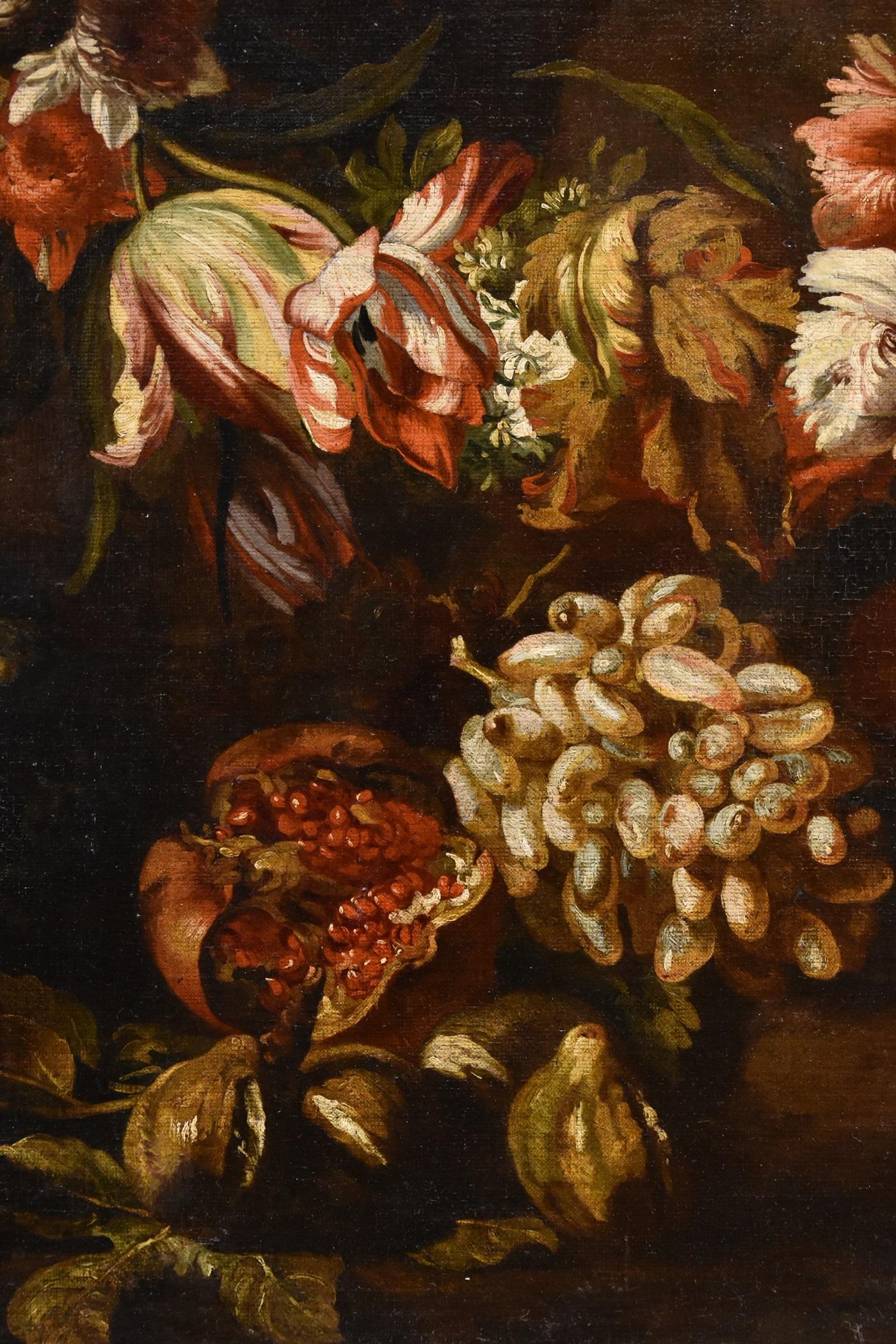 Natura morta di fiori Ascione 17/18° Secolo Dipinto Olio su tela Vecchio maestro Italia in vendita 5