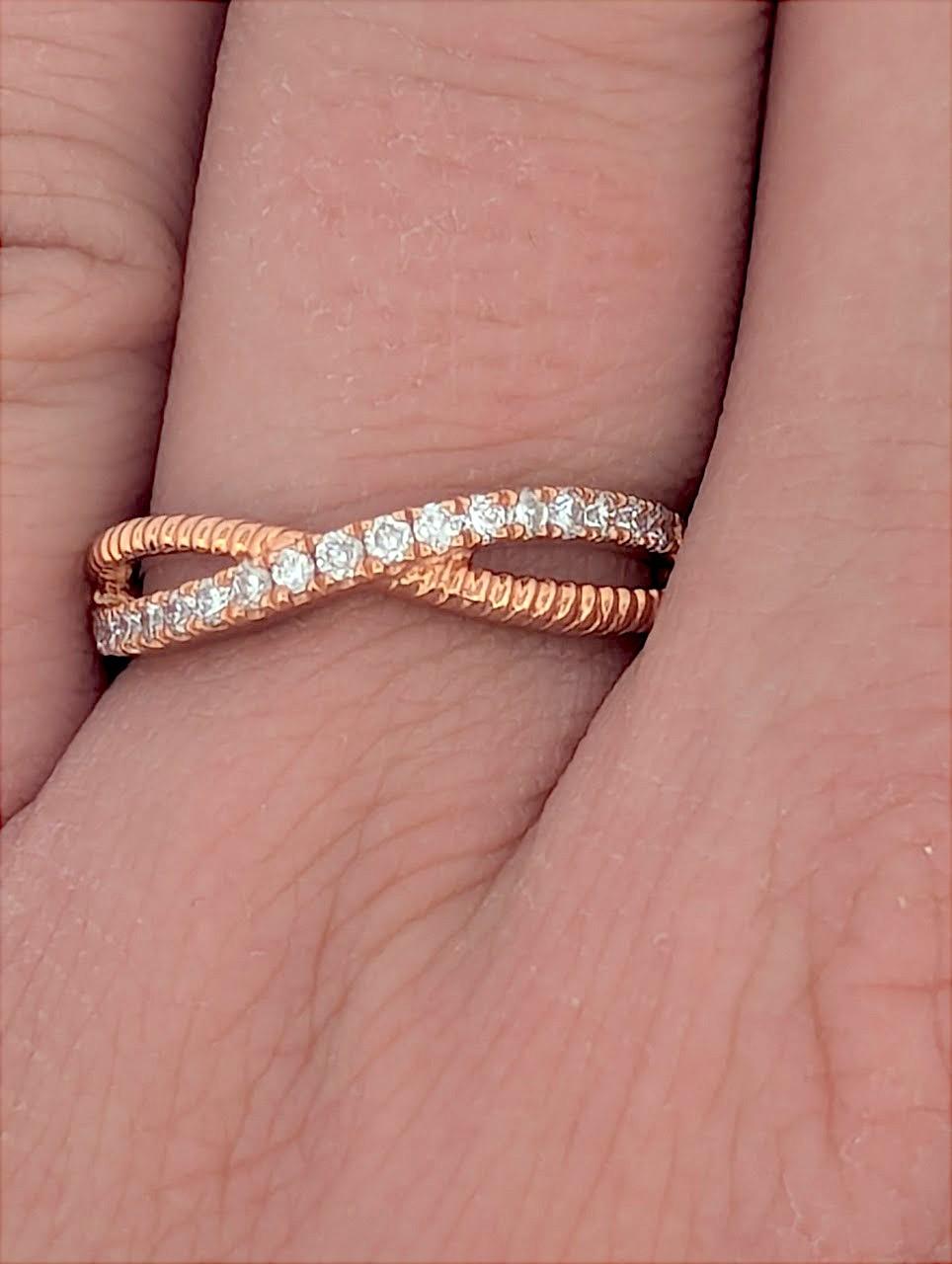 Modern Anika  10K Rose Gold Diamond Ring, 0.25 CTW, Stacking Band, Engagement Ring For Sale