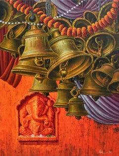 Aradhana-78, Figurativo, Acrilico su tela, Artista indiano contemporaneo-in stock