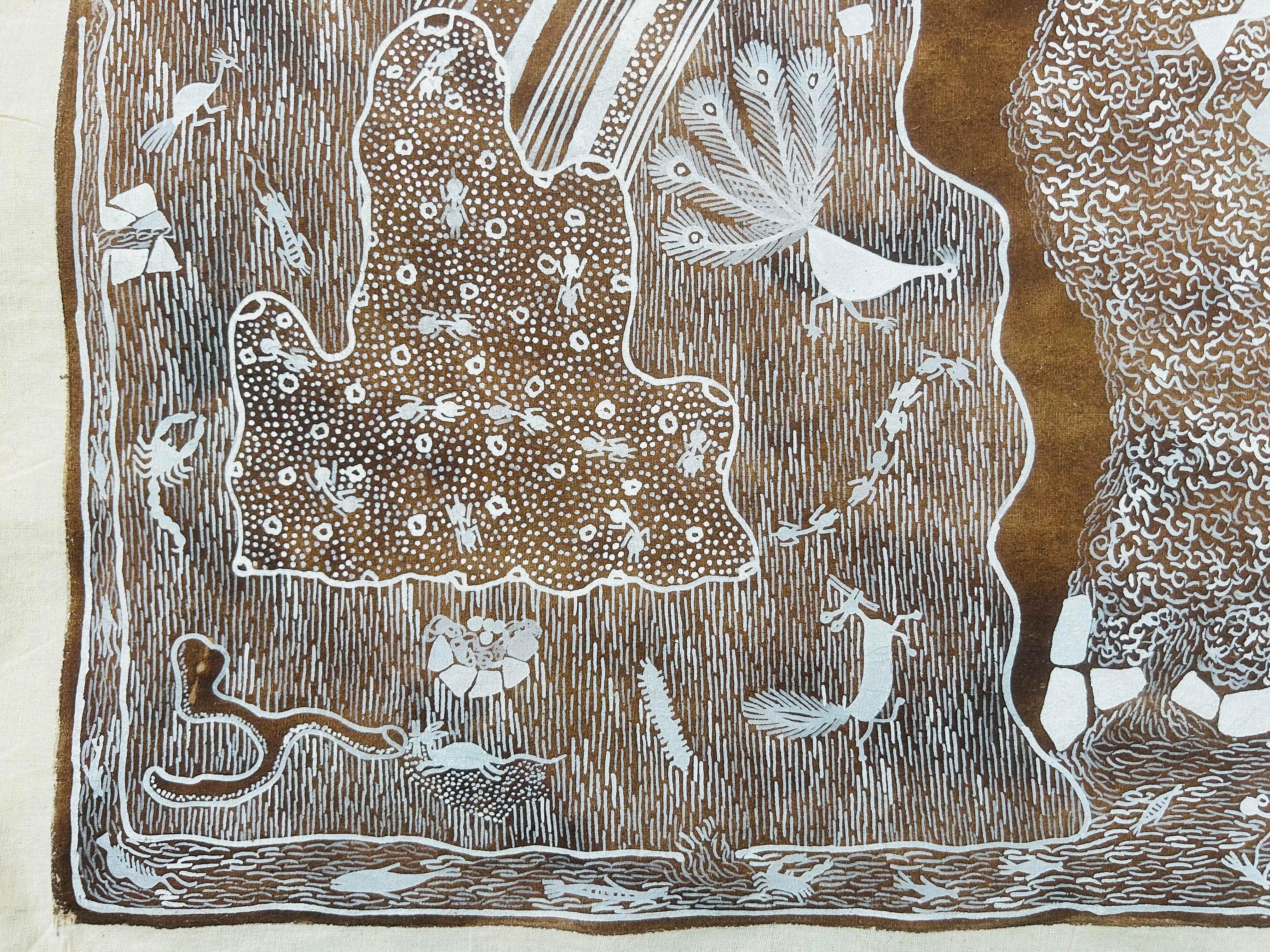 Animal Grande Peinture sur Toile Art Tribal Inde Naturelle Boue Village Arc-en-ciel en vente 5