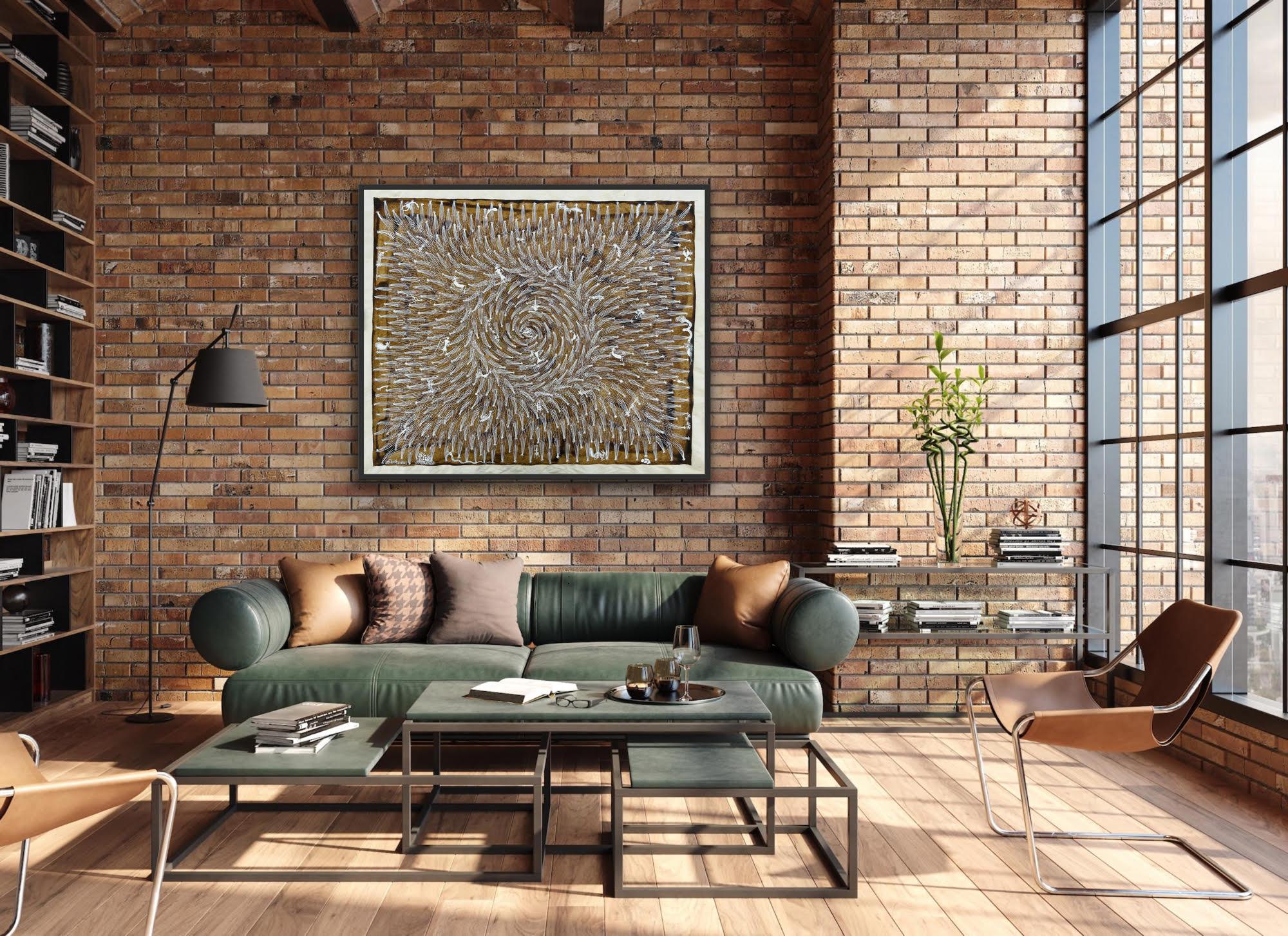 Grande peinture sur toile Tribal Art Inde Village Natural Village Minimalist en vente 7