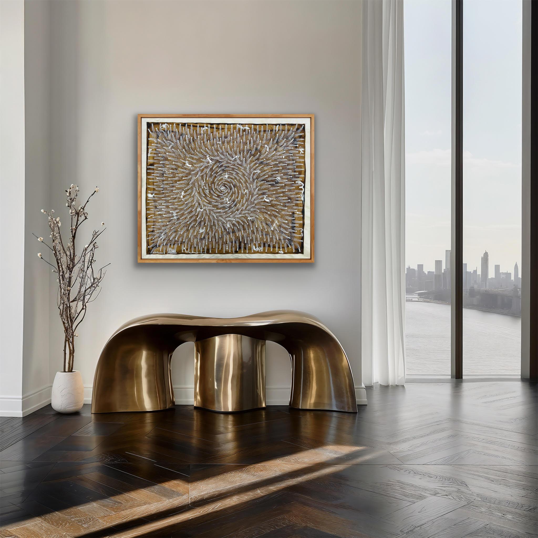 Grande peinture sur toile Tribal Art Inde Village Natural Village Minimalist en vente 8