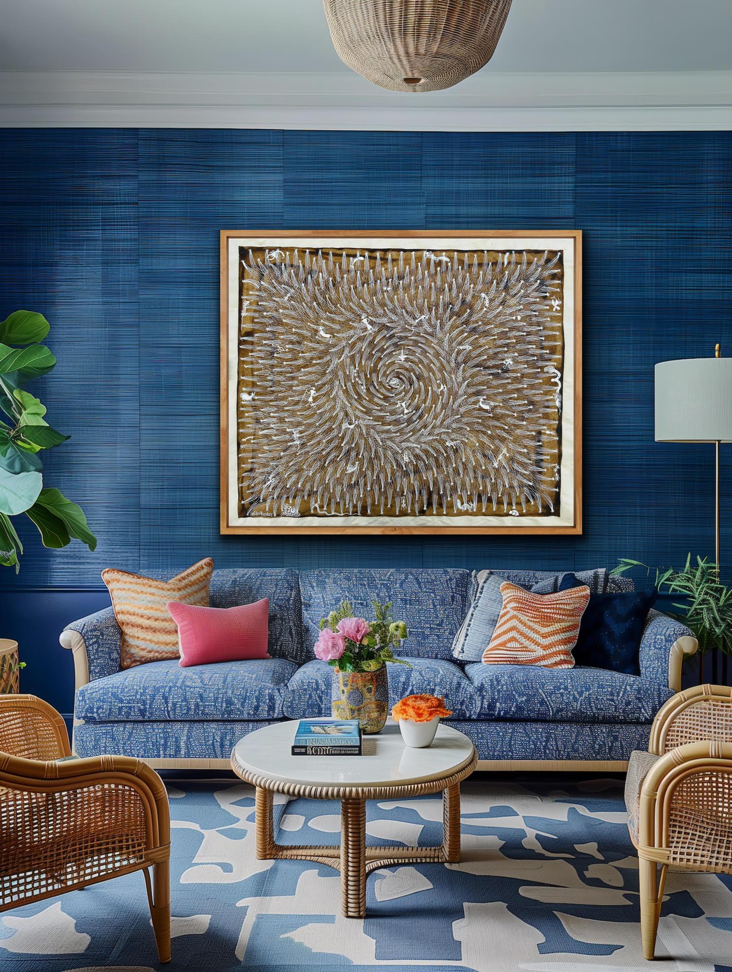 Grande peinture sur toile Tribal Art Inde Village Natural Village Minimalist en vente 4