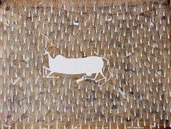 Animal Painting Canvas Tribal Art India Natural Mud Minimal Cow Minimalist White