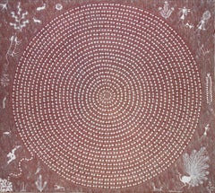 Tier-Gemälde, Stammeskunst, Warli India, Kreis, natürliches Pigment, Leinwand 