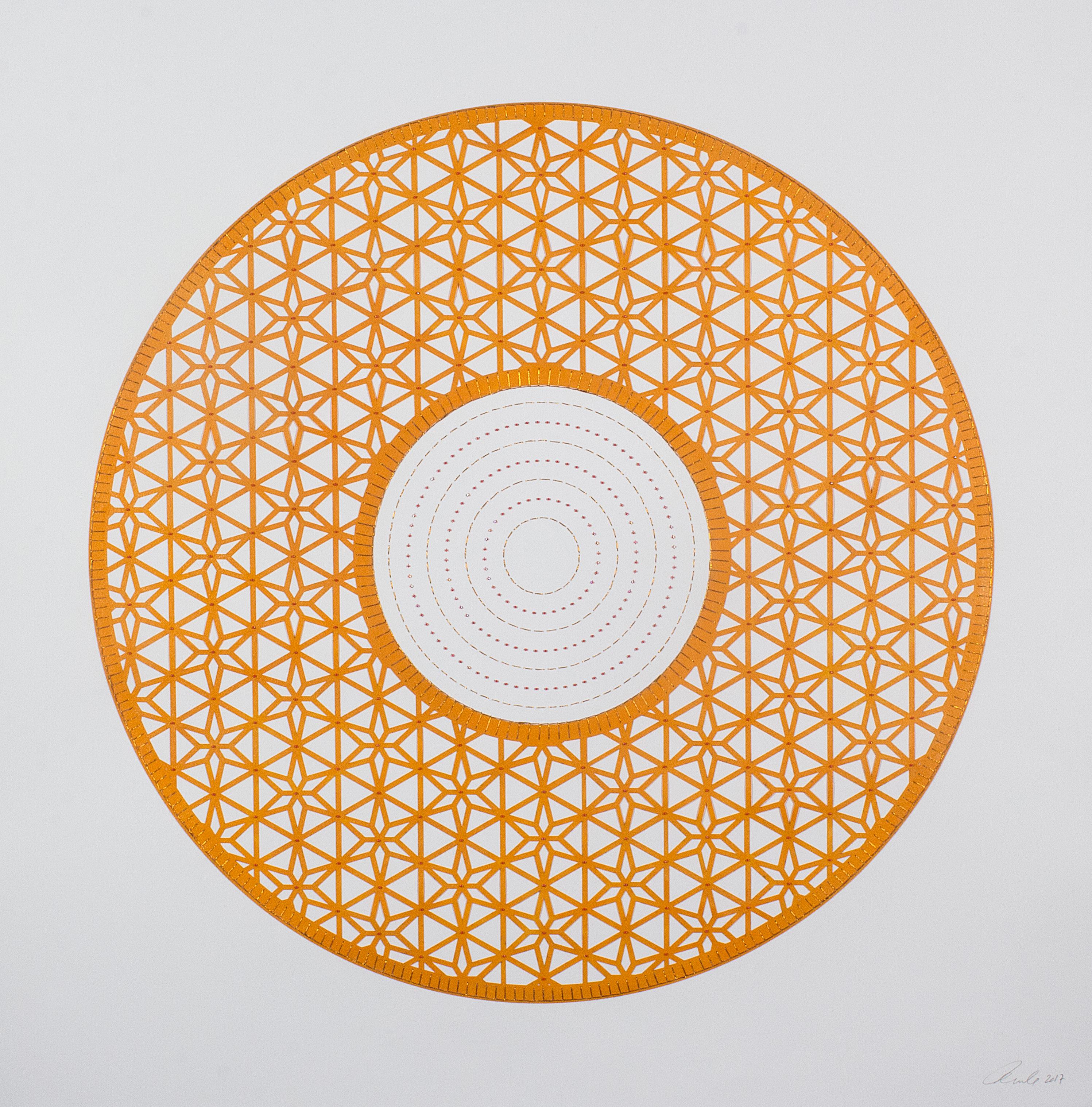 Anila Quayyum Agha Abstract Painting - Flowers (Orange Circle)