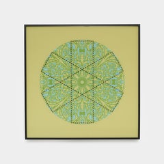 Peinture en résine verte et bleue avec motifs géométriques d'Inde du Sud