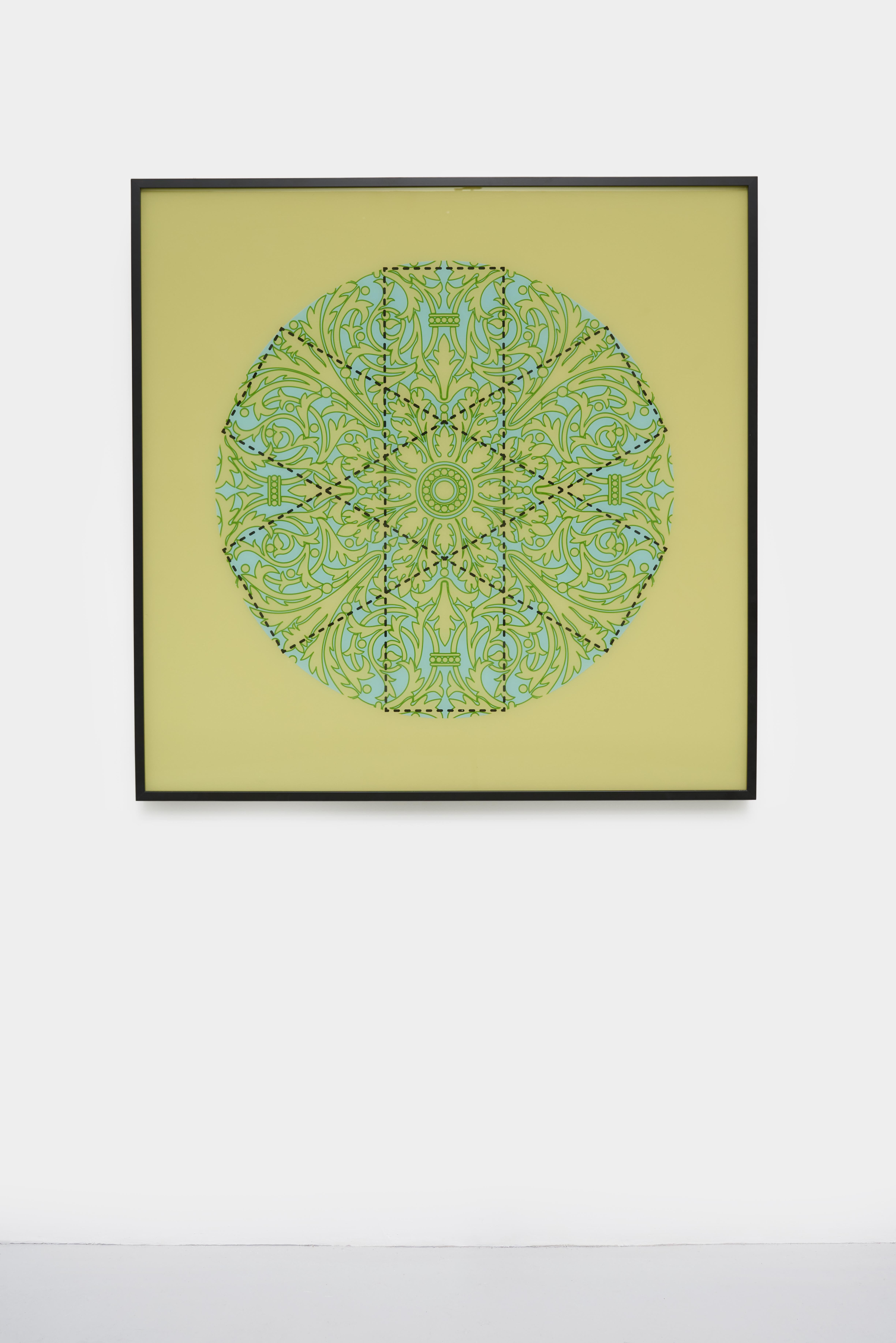 Quadro in resina verde e blu con motivi geometrici dell'India del Sud - Painting Astrattismo geometrico di Anila Quayyum Agha
