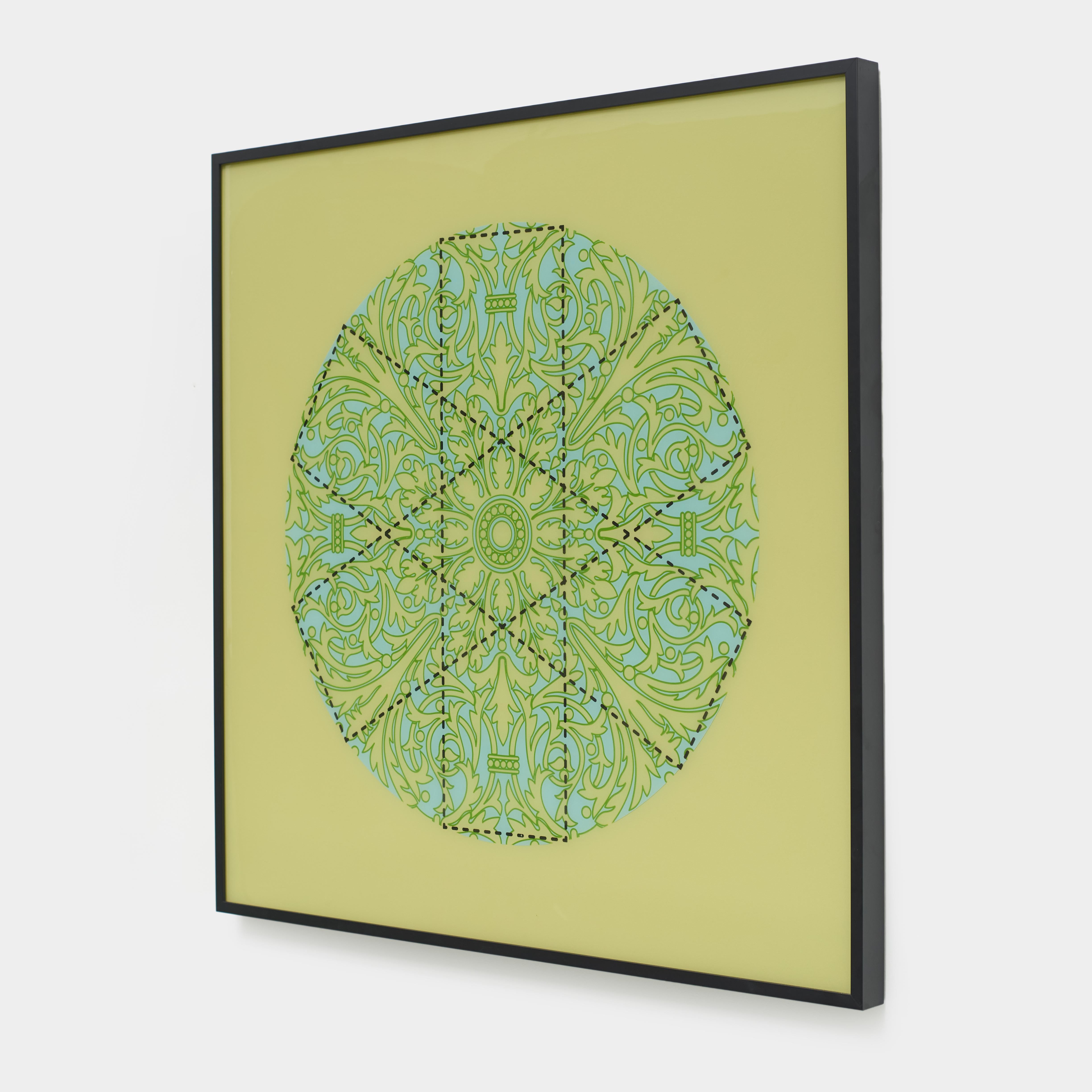 Quadro in resina verde e blu con motivi geometrici dell'India del Sud - Abstract Painting Marrone di Anila Quayyum Agha