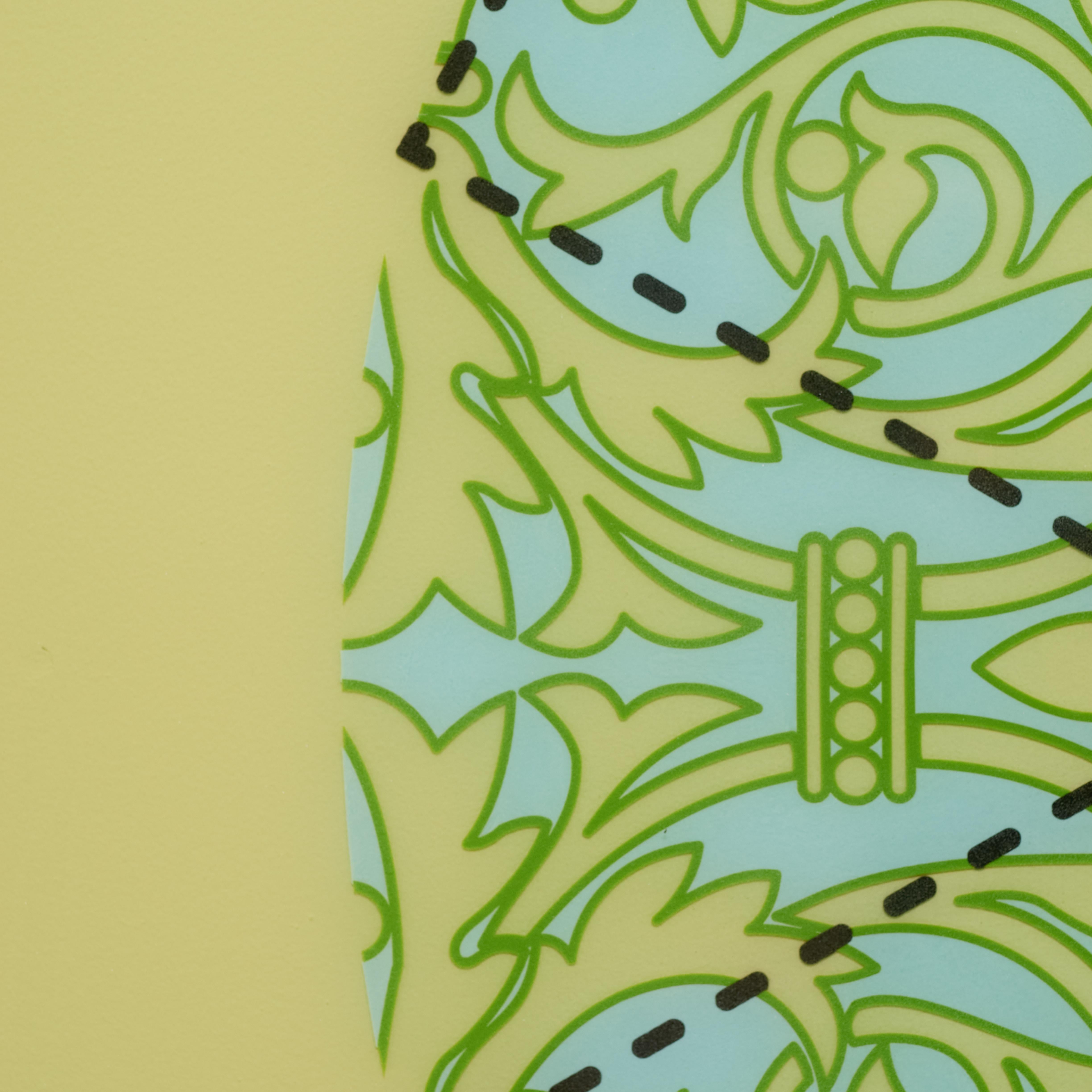 Quadro in resina verde e blu con motivi geometrici dell'India del Sud in vendita 1