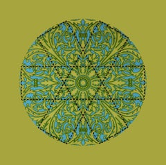 Green and blue resin painting with South Indian geometric patterns