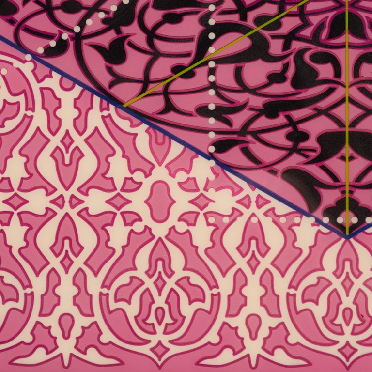 Anila Quayyum Agha Highcontrast pink, black and white resin painting