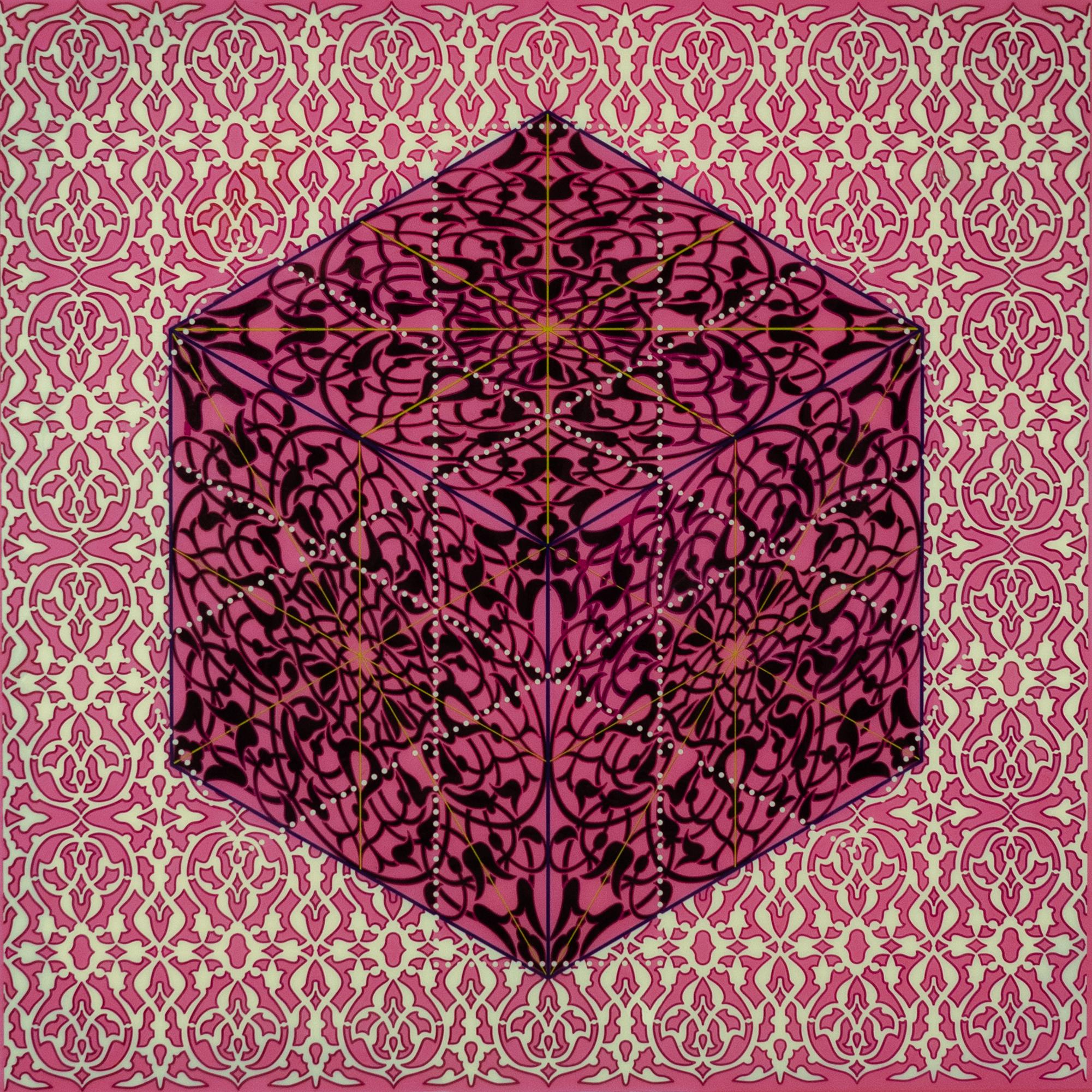 Anila Quayyum Agha Highcontrast green and gold resin painting