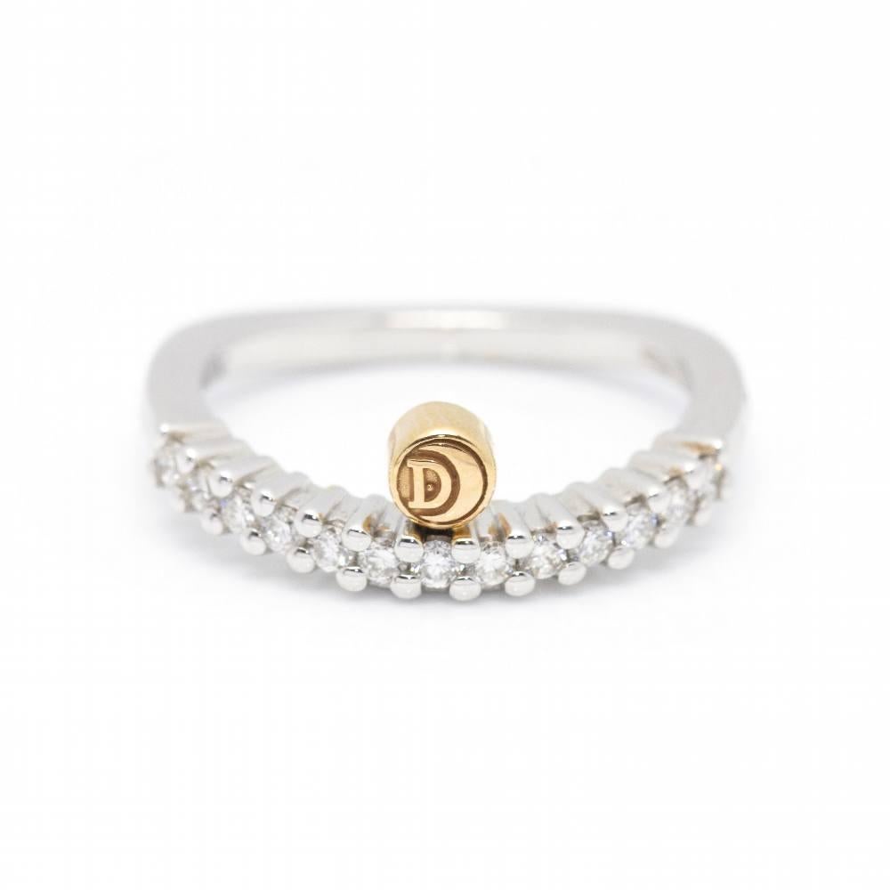 DAMIANI Italian design ring in Bicolour Gold for women. Adorned with the distinctive DAMIANI emblem : 13x Brilliant Cut Diamonds in G/Vs quality weighing approx. 0.18ct  Size 12  18kt White Gold and 18kt Rose Gold  3.87 grams  Brand New 