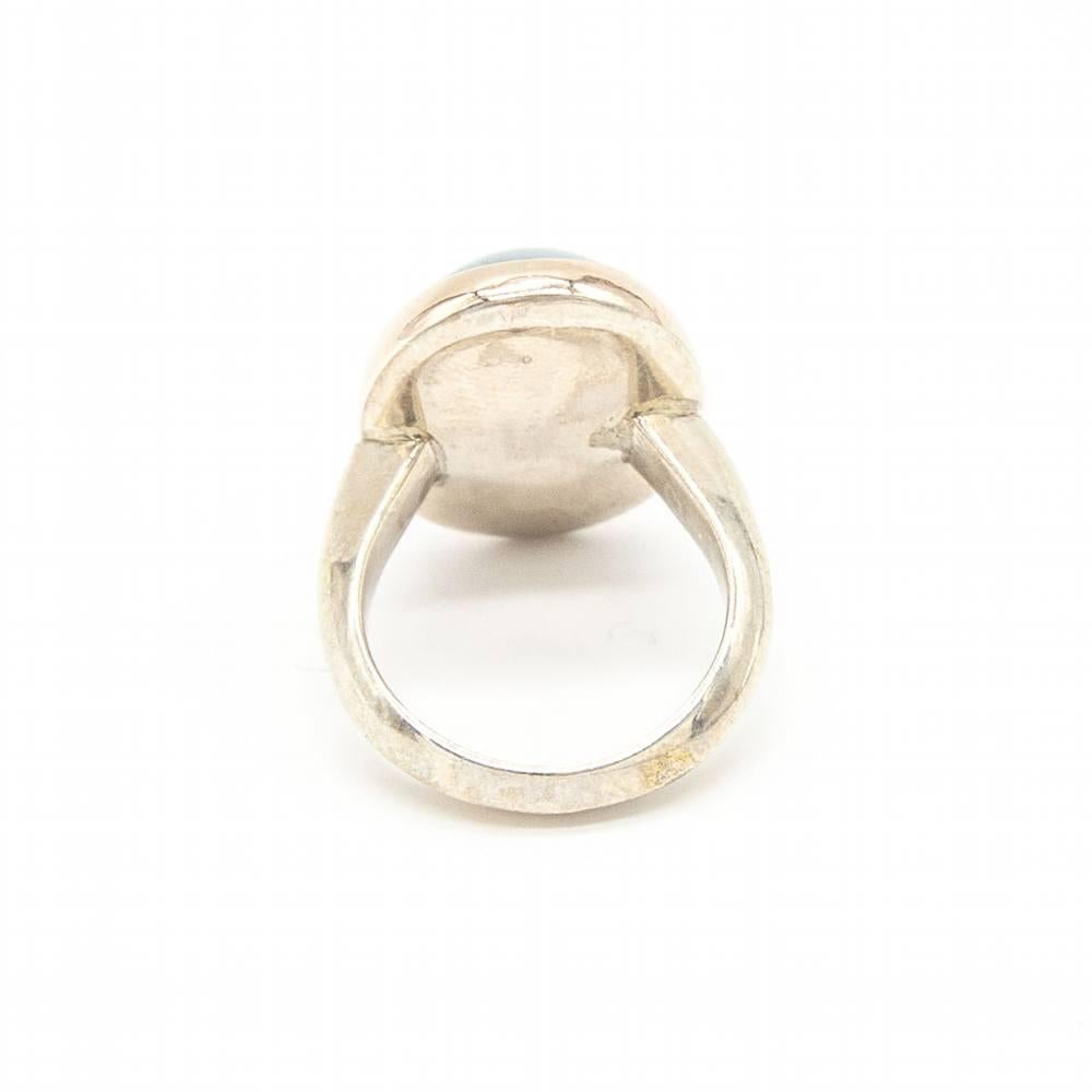 Oval Cut Rose Gold and Silver Ring with Milky Aquamarine For Sale