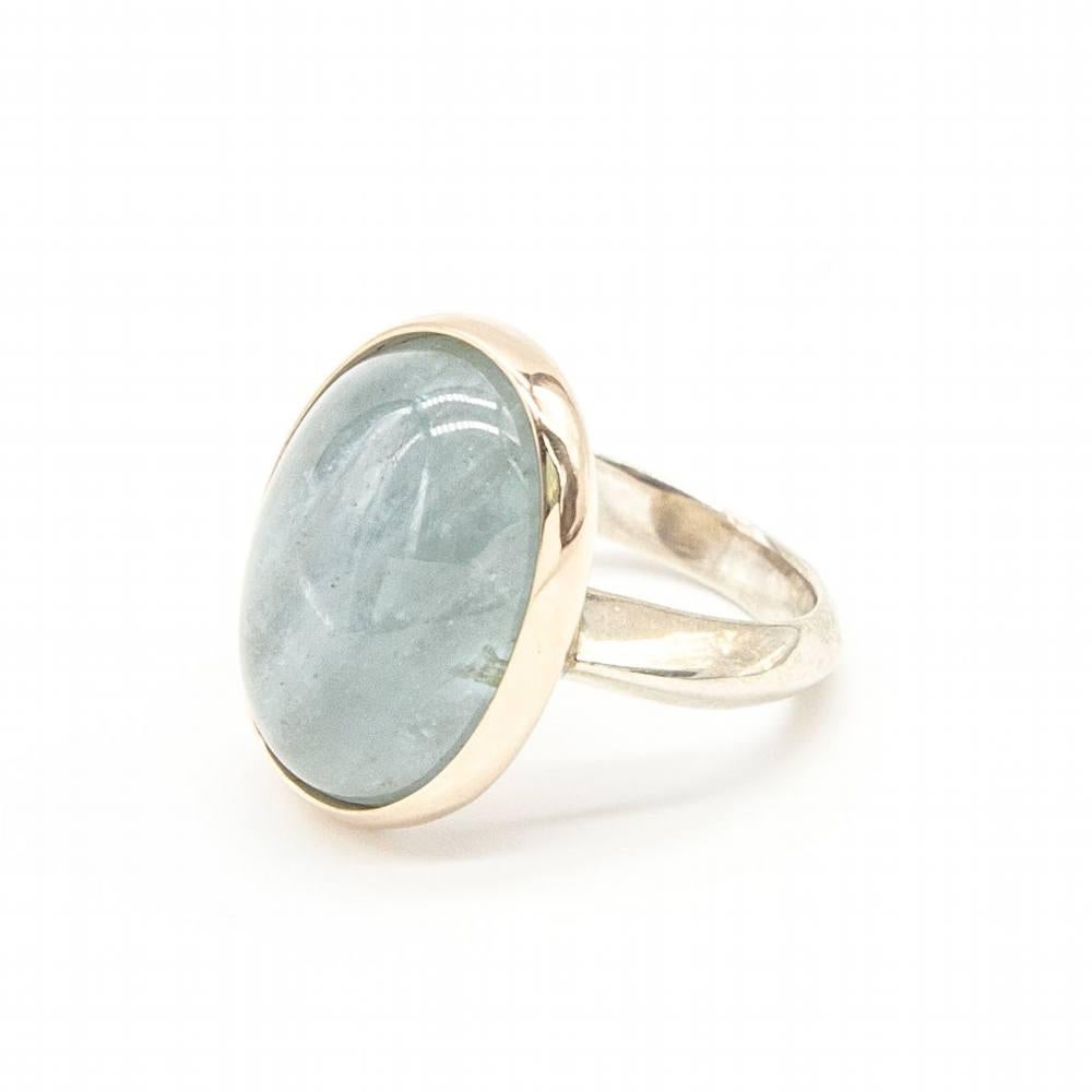 Rose Gold and Silver Ring with Milky Aquamarine In Excellent Condition For Sale In Barcelona, CT