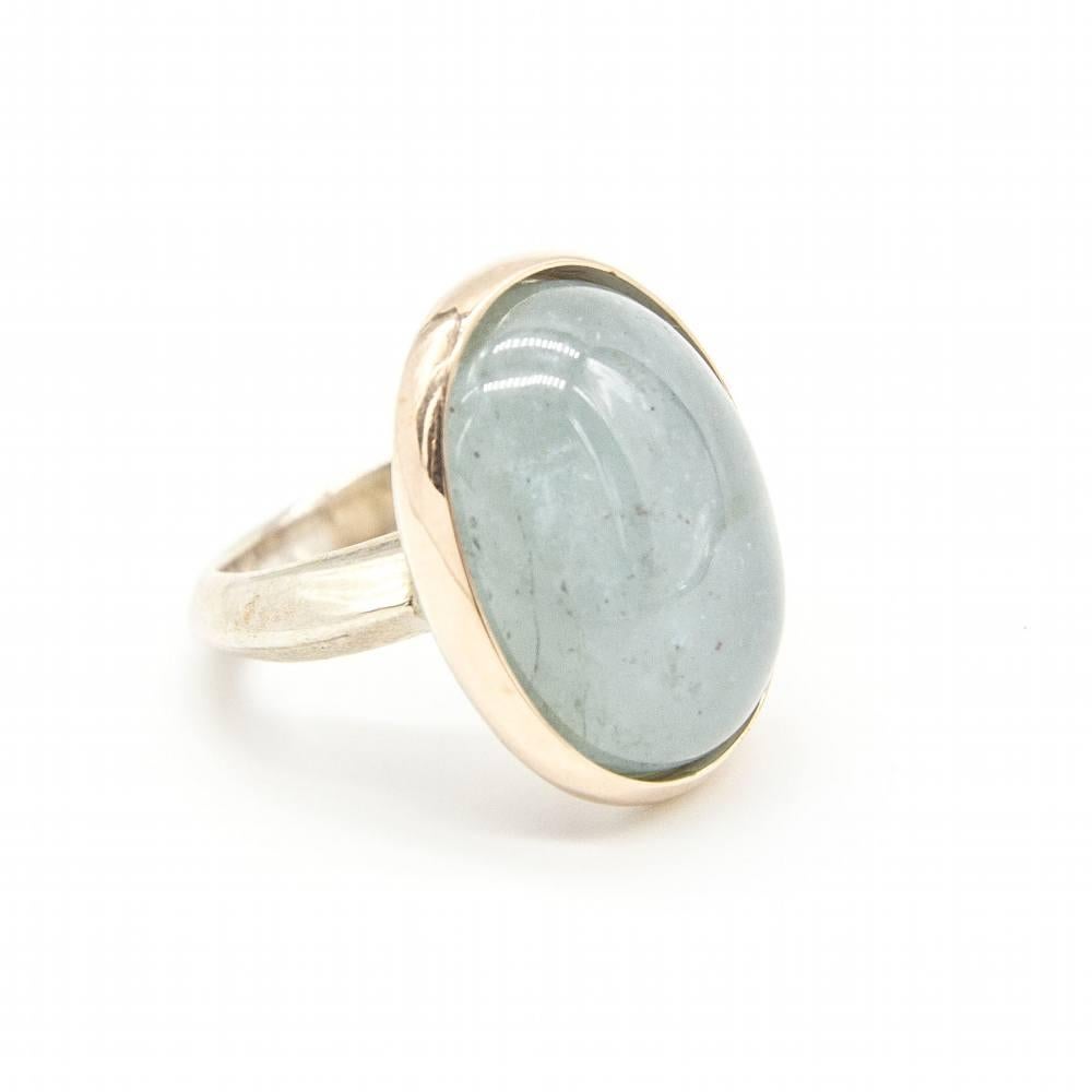 Women's Rose Gold and Silver Ring with Milky Aquamarine For Sale