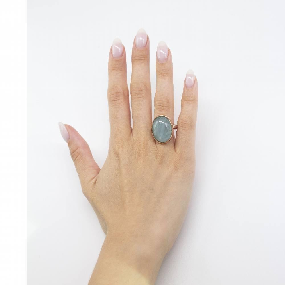 Rose Gold and Silver Ring with Milky Aquamarine For Sale 1