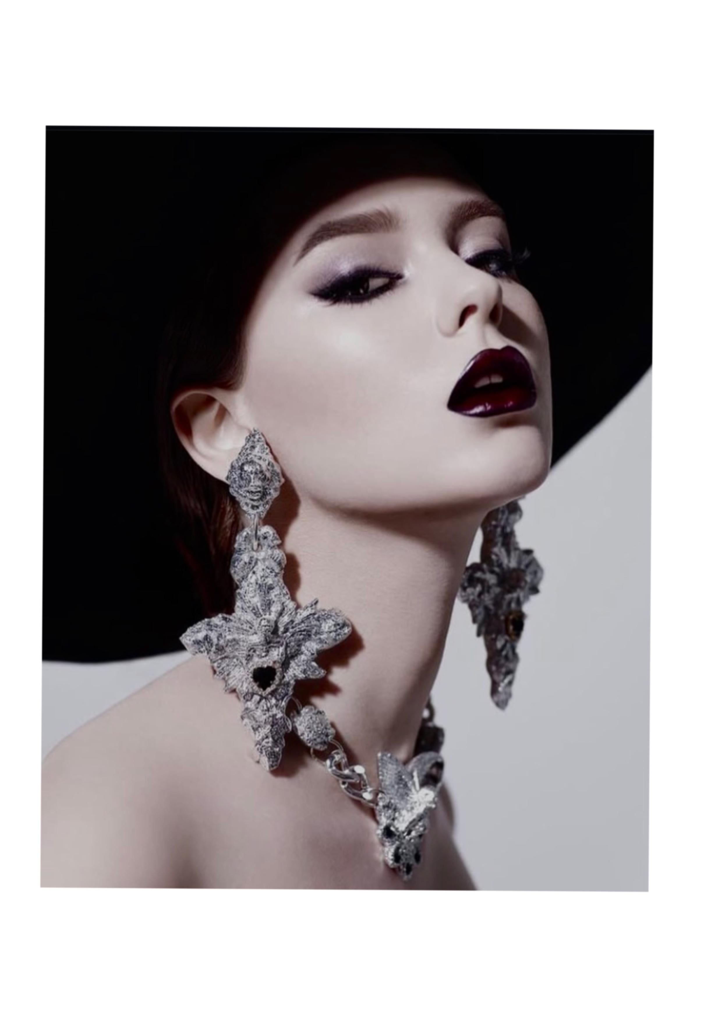 Women's or Men's Anima Vestra earrings Hand-Sculpted Sterling Silver Gothic Luxury, Statement For Sale