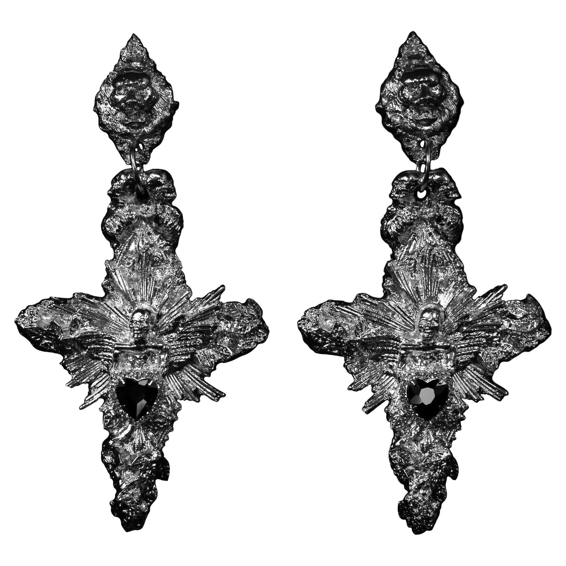 Anima Vestra earrings Hand-Sculpted Sterling Silver Gothic Luxury, Statement For Sale
