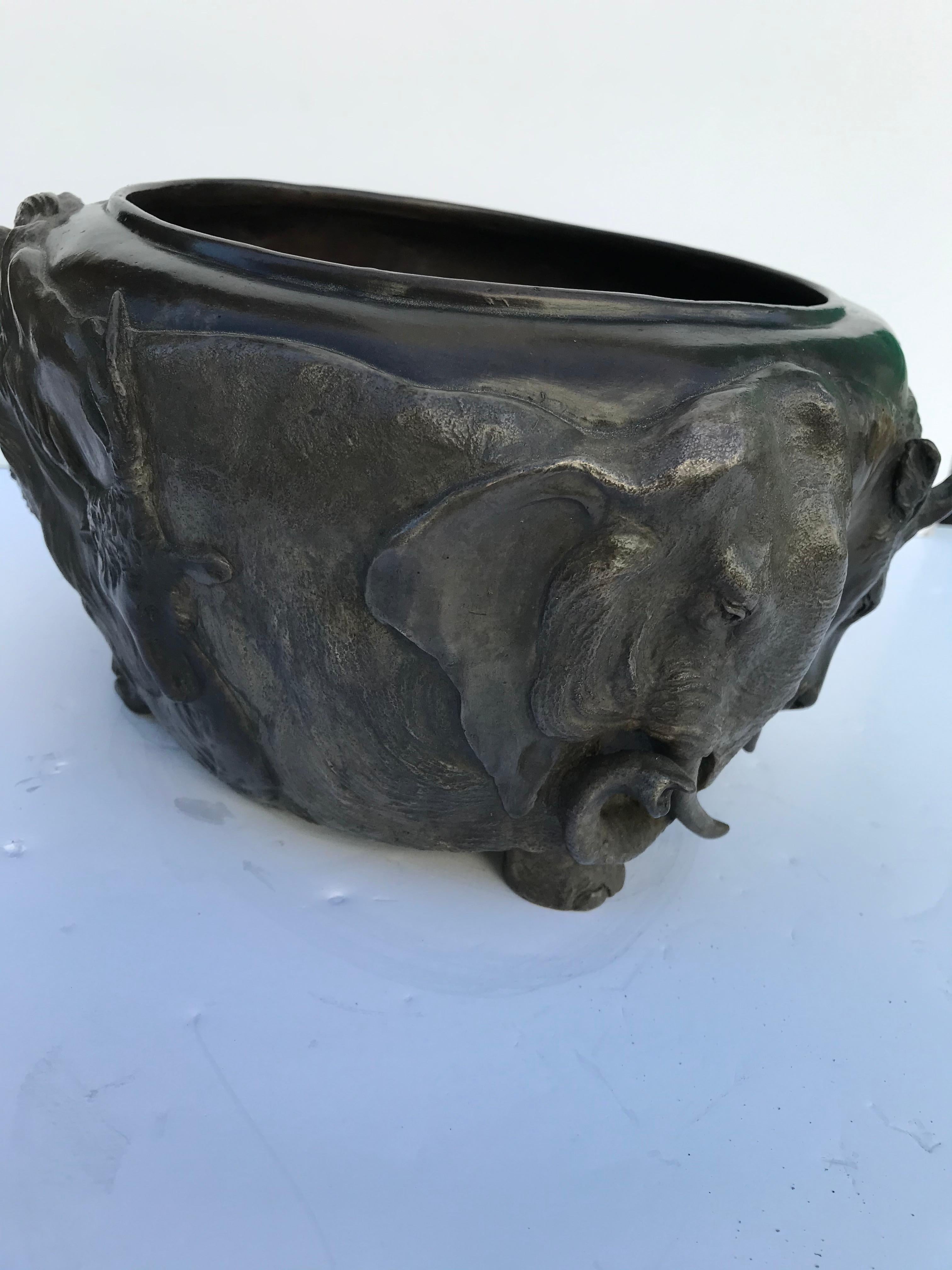 North American Animal Bowl Bronze Cast Multi-Patina from Original Japanese Lion Face For Sale