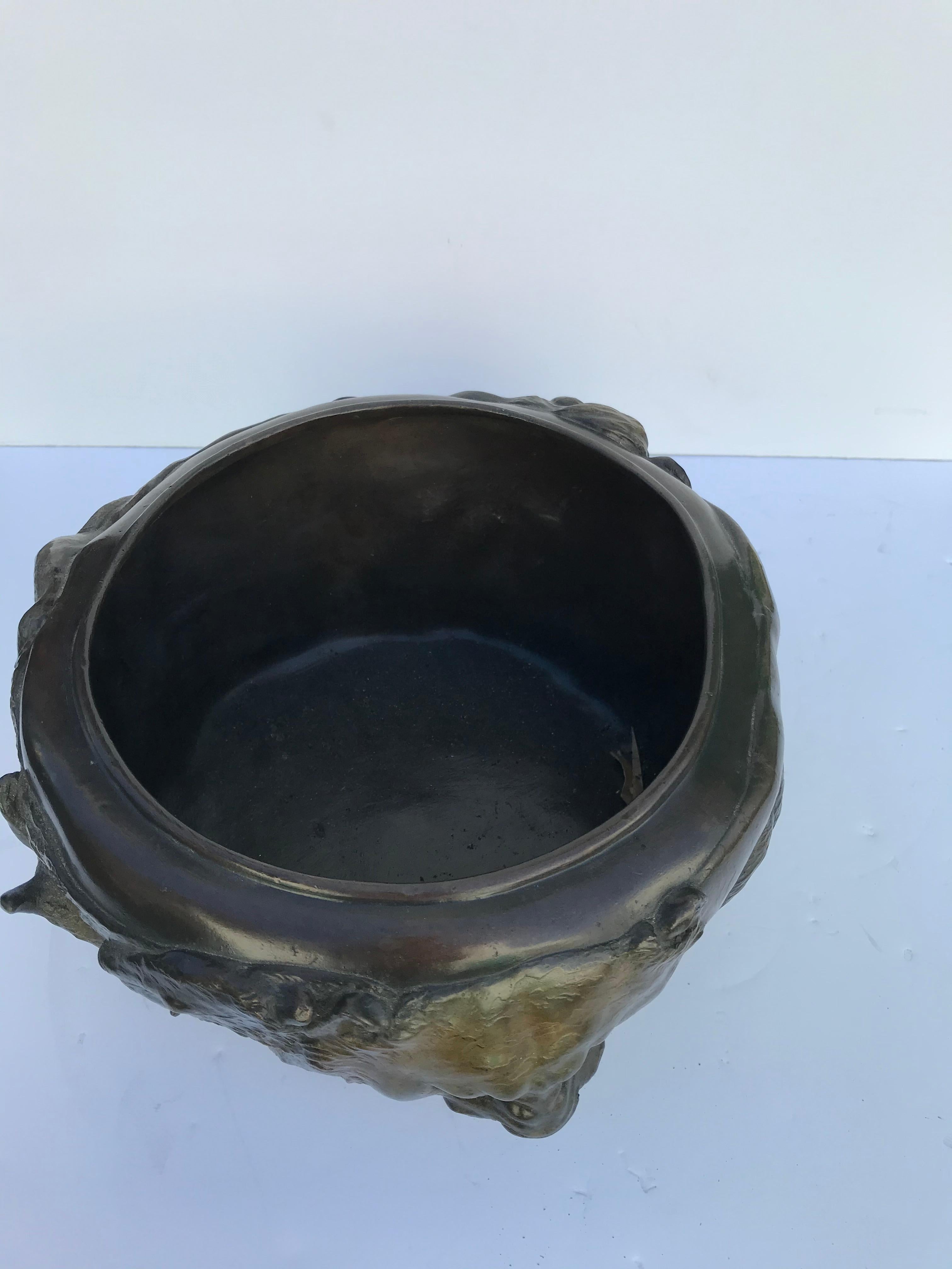 Animal Bowl Bronze Cast Multi-Patina from Original Japanese Lion Face In Good Condition For Sale In Los Angeles, CA