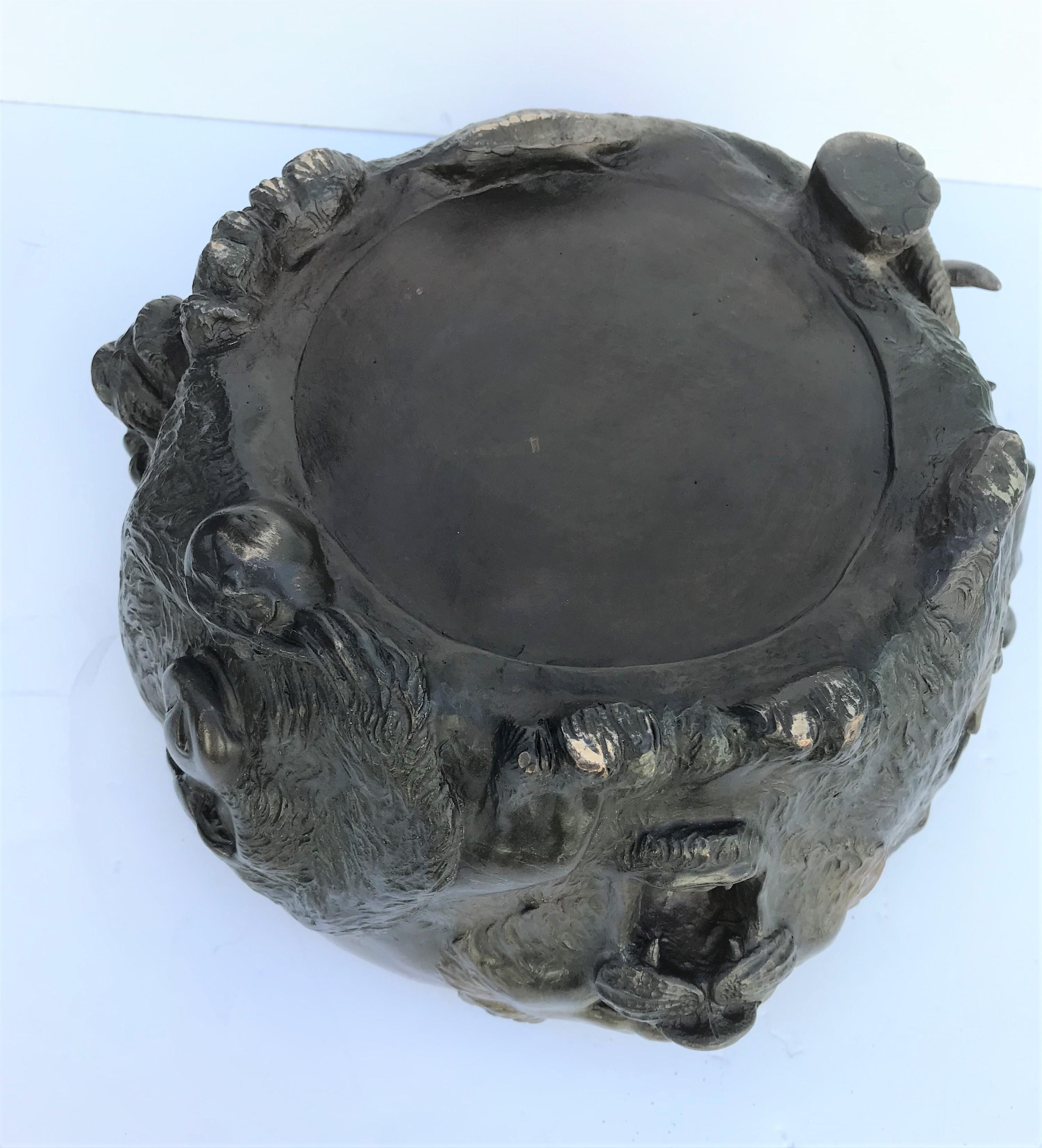 Late 20th Century Animal Bowl Bronze Cast Multi-Patina from Original Japanese Lion Face For Sale
