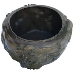 Animal Bowl Bronze Cast Multi-Patina from Original Japanese Lion Face