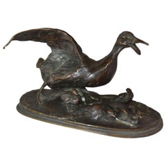 Bastón de bronce animal con sus 6 patitos de Pj Mêne, Siglo XIX